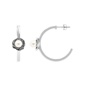 Round Shape Freshwater Pearl Flower Hoop Earrings