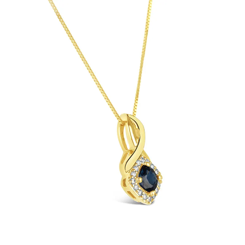 Sapphire & Diamond Halo Twist Pendant