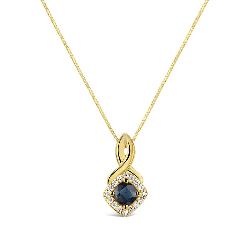 Sapphire & Diamond Halo Twist Pendant
