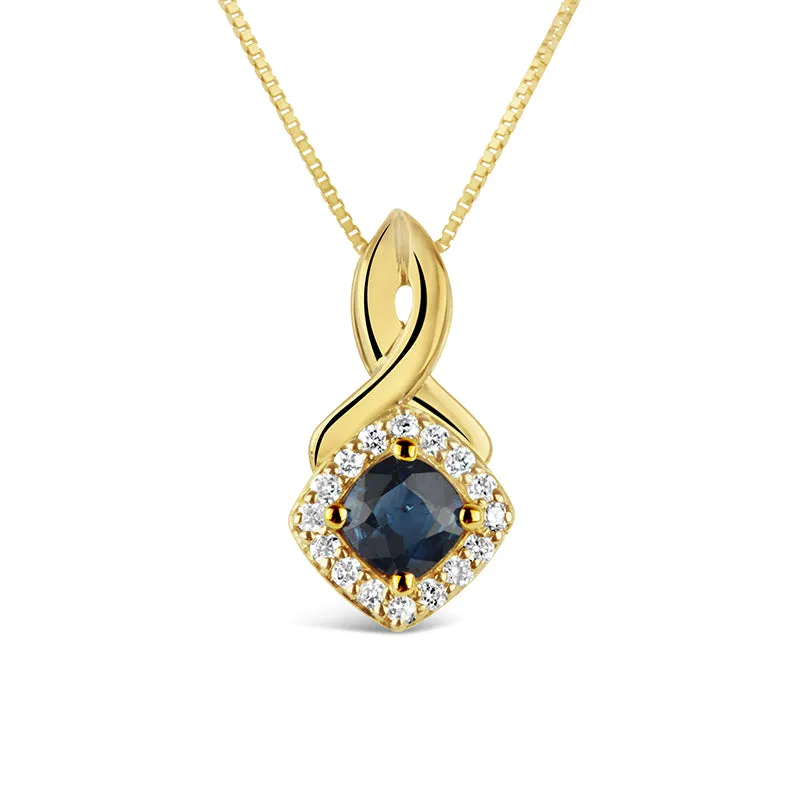 Sapphire & Diamond Halo Twist Pendant