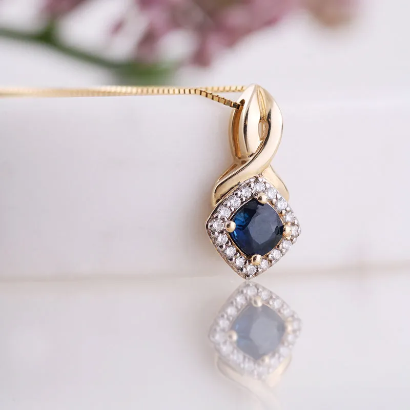 Sapphire & Diamond Halo Twist Pendant