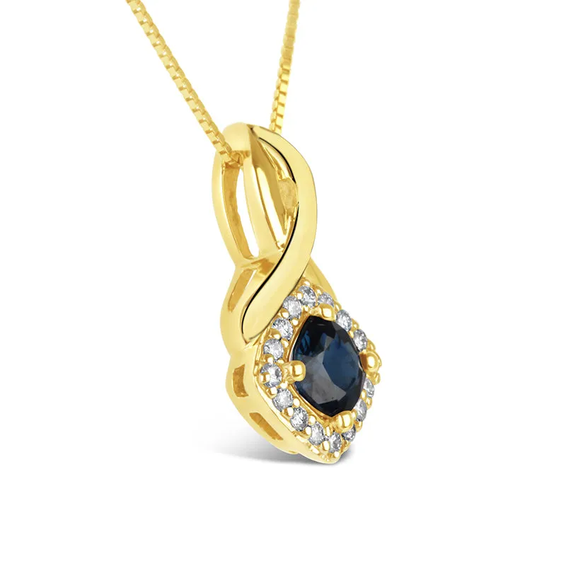 Sapphire & Diamond Halo Twist Pendant