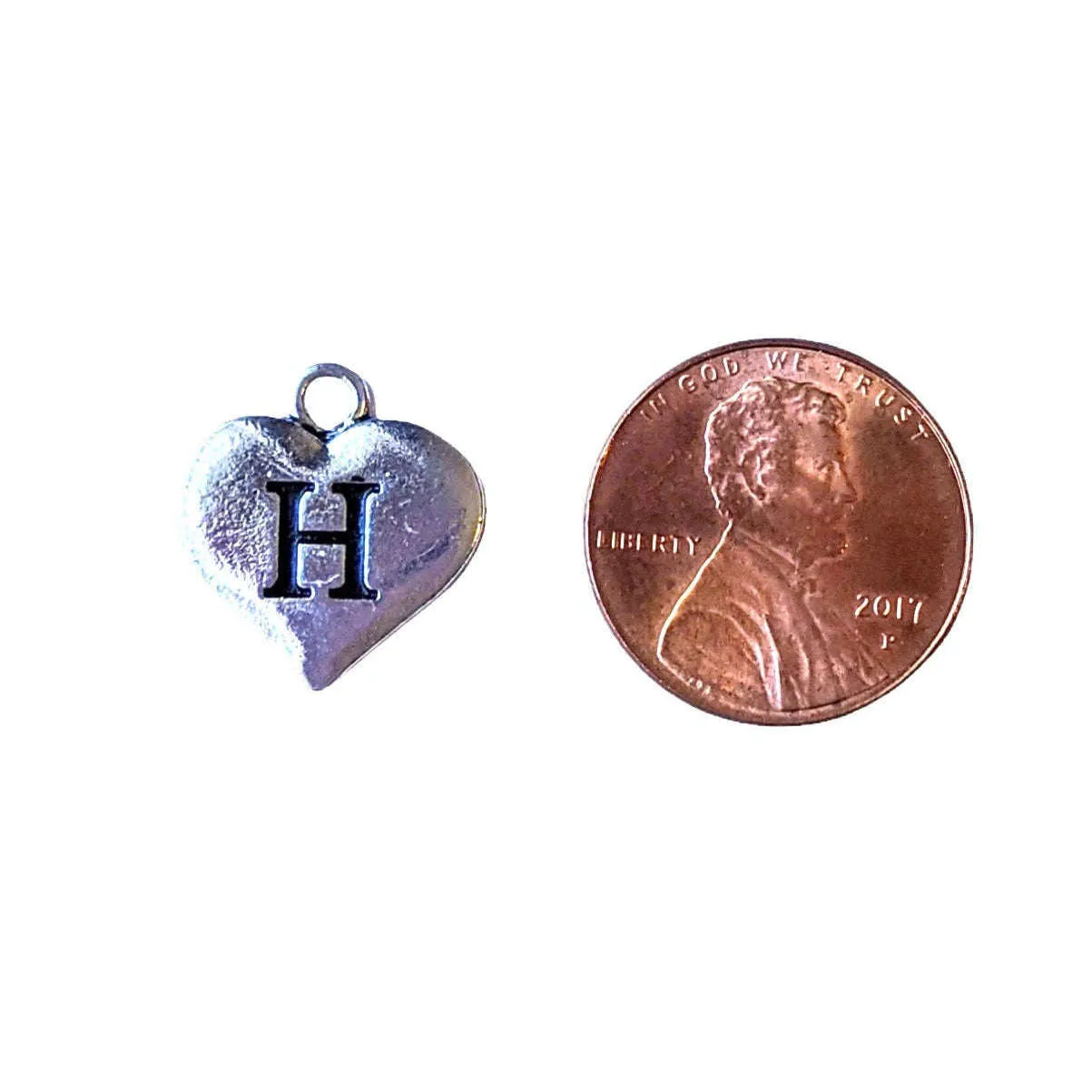 Silver Heart Initial Charm - Letter H
