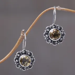 Singaraja Sunflower Sterling Silver and Citrine Sunflower Drop Earrings
