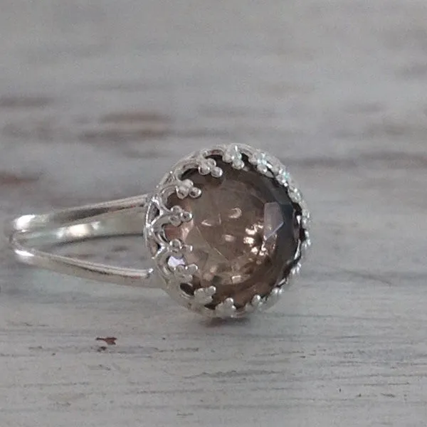 Smoky quartz gemstone ring sterling silver ring