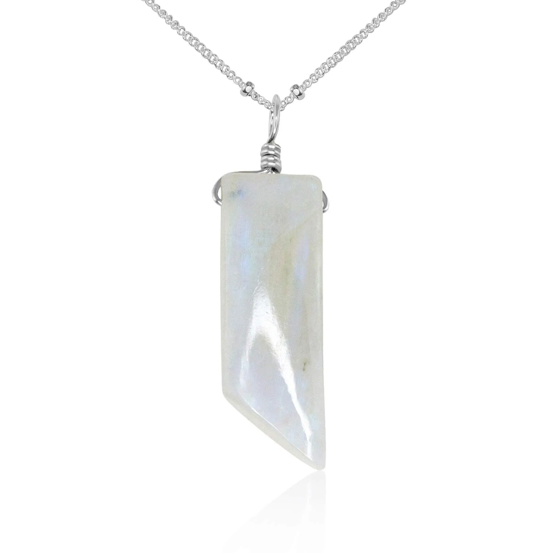 Smooth Rainbow Moonstone Natural Point Crystal Necklace