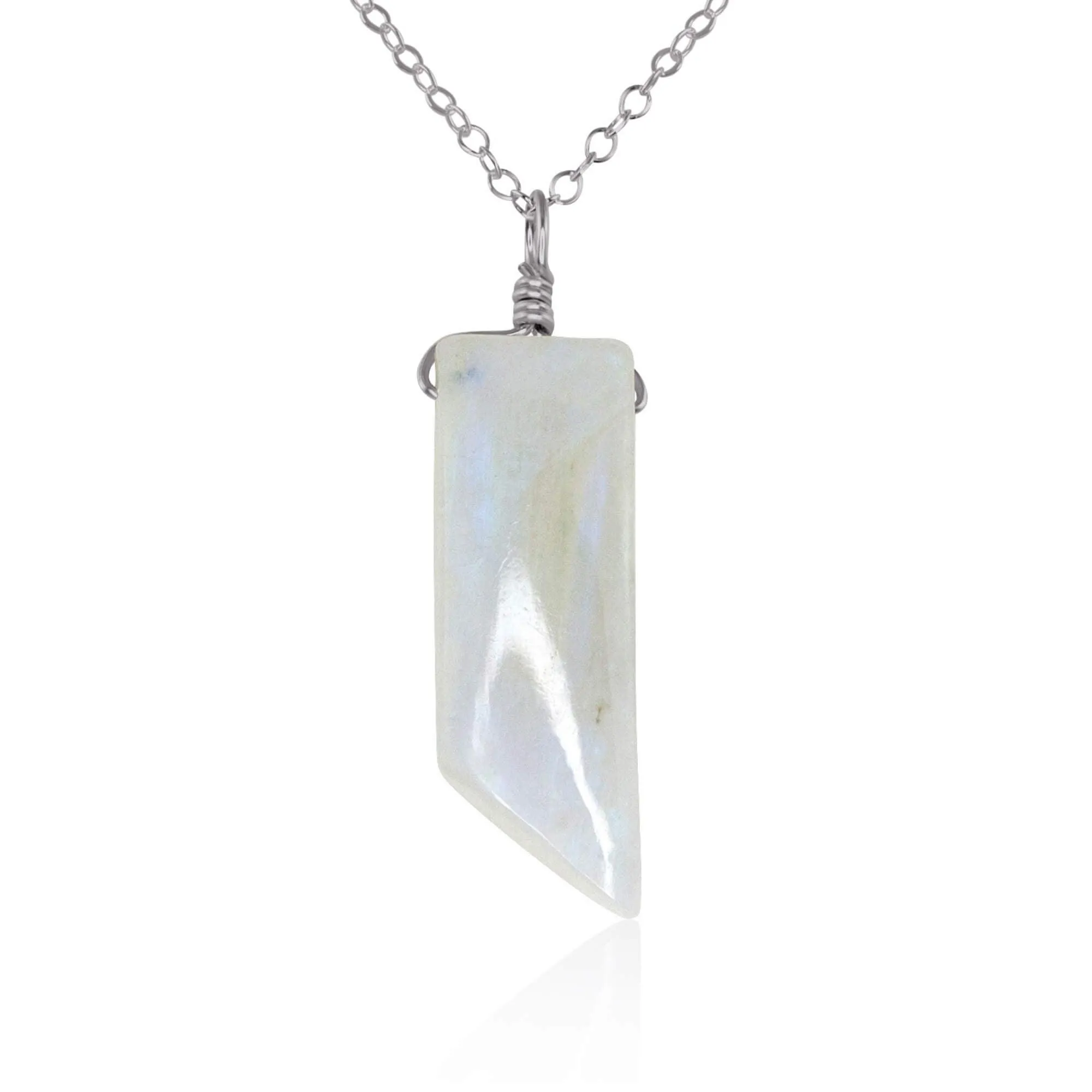 Smooth Rainbow Moonstone Natural Point Crystal Necklace