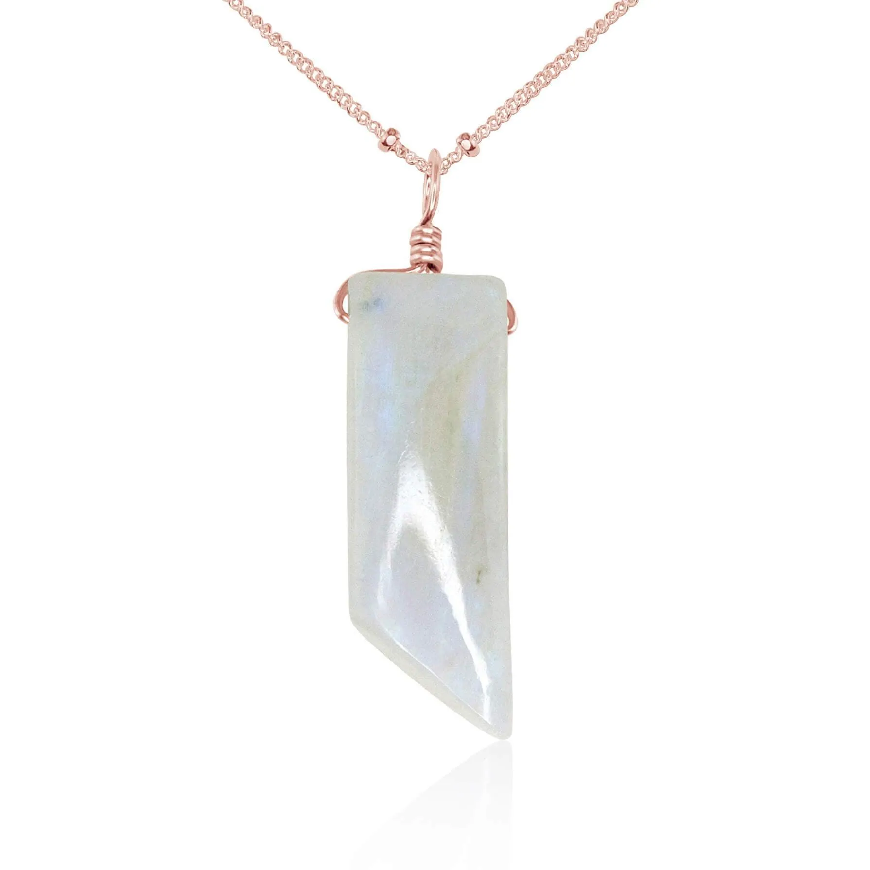 Smooth Rainbow Moonstone Natural Point Crystal Necklace