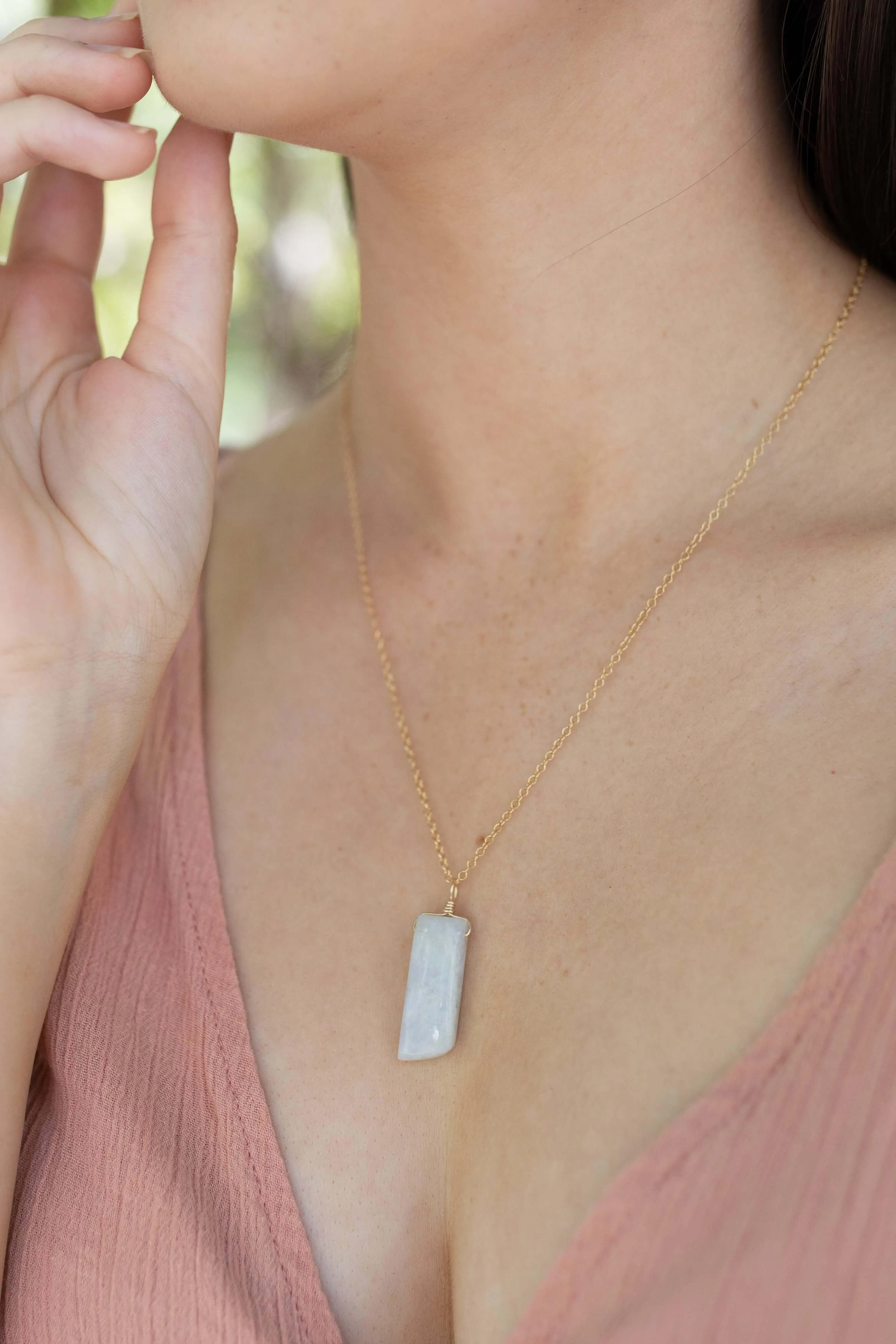 Smooth Rainbow Moonstone Natural Point Crystal Necklace