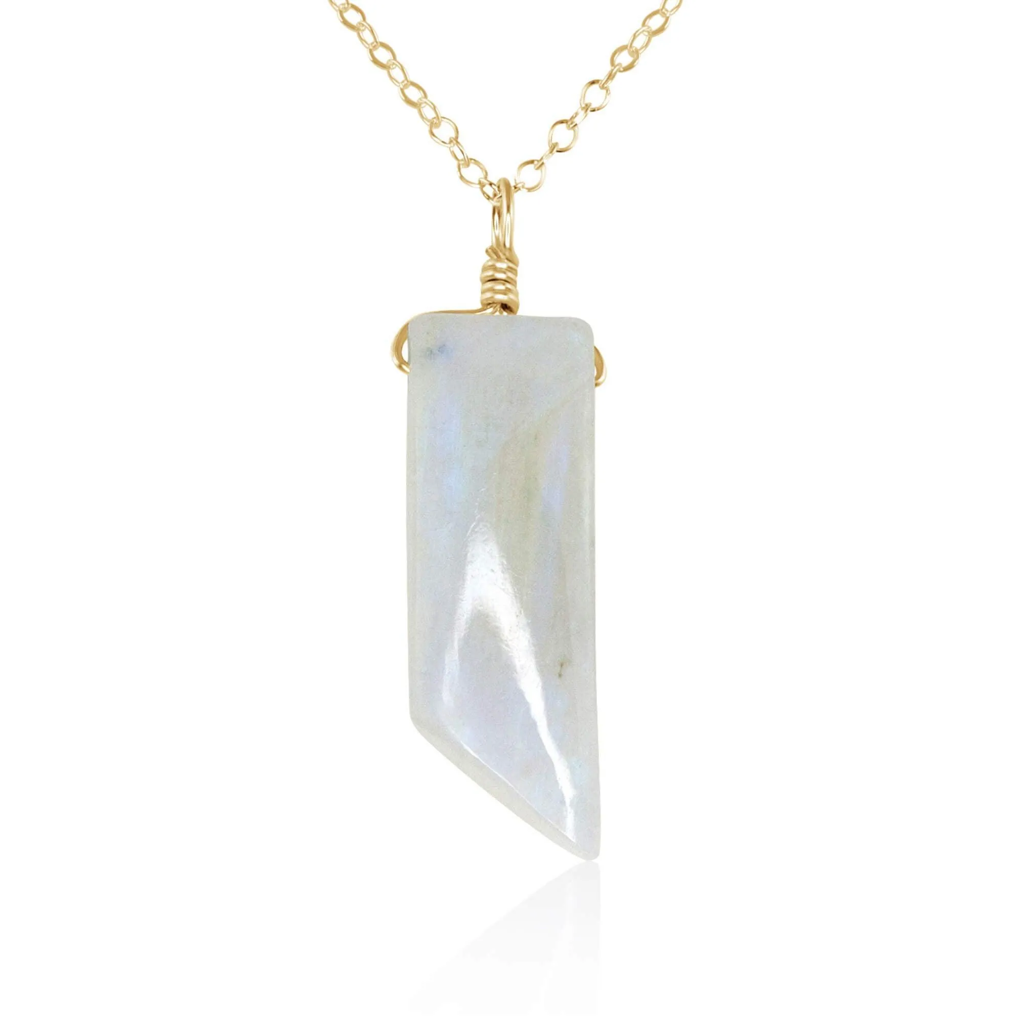 Smooth Rainbow Moonstone Natural Point Crystal Necklace