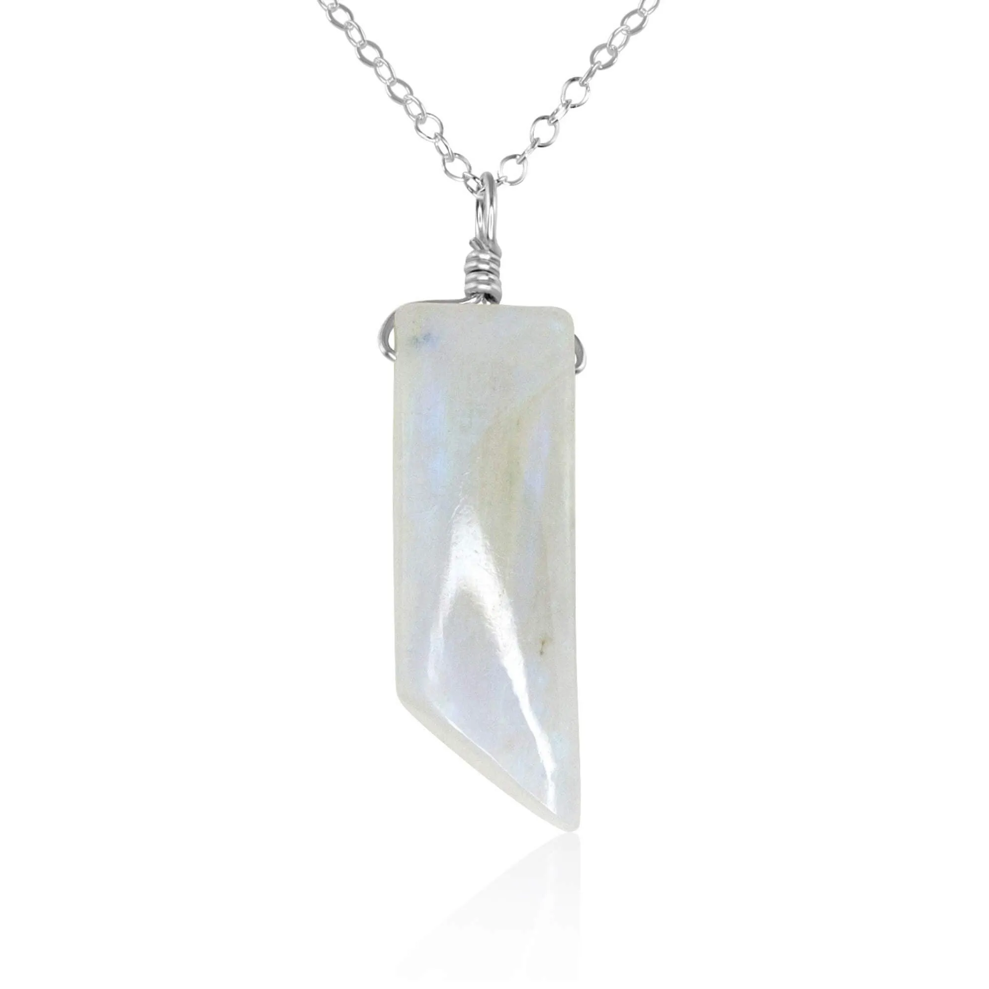 Smooth Rainbow Moonstone Natural Point Crystal Necklace