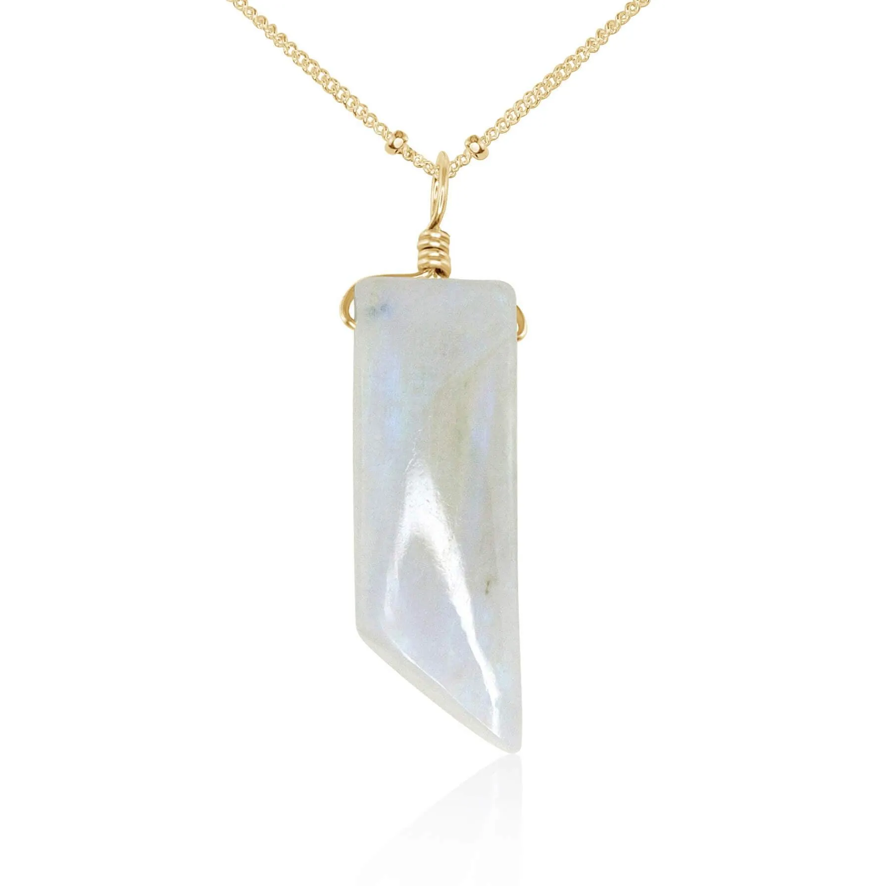 Smooth Rainbow Moonstone Natural Point Crystal Necklace