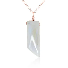 Smooth Rainbow Moonstone Natural Point Crystal Necklace