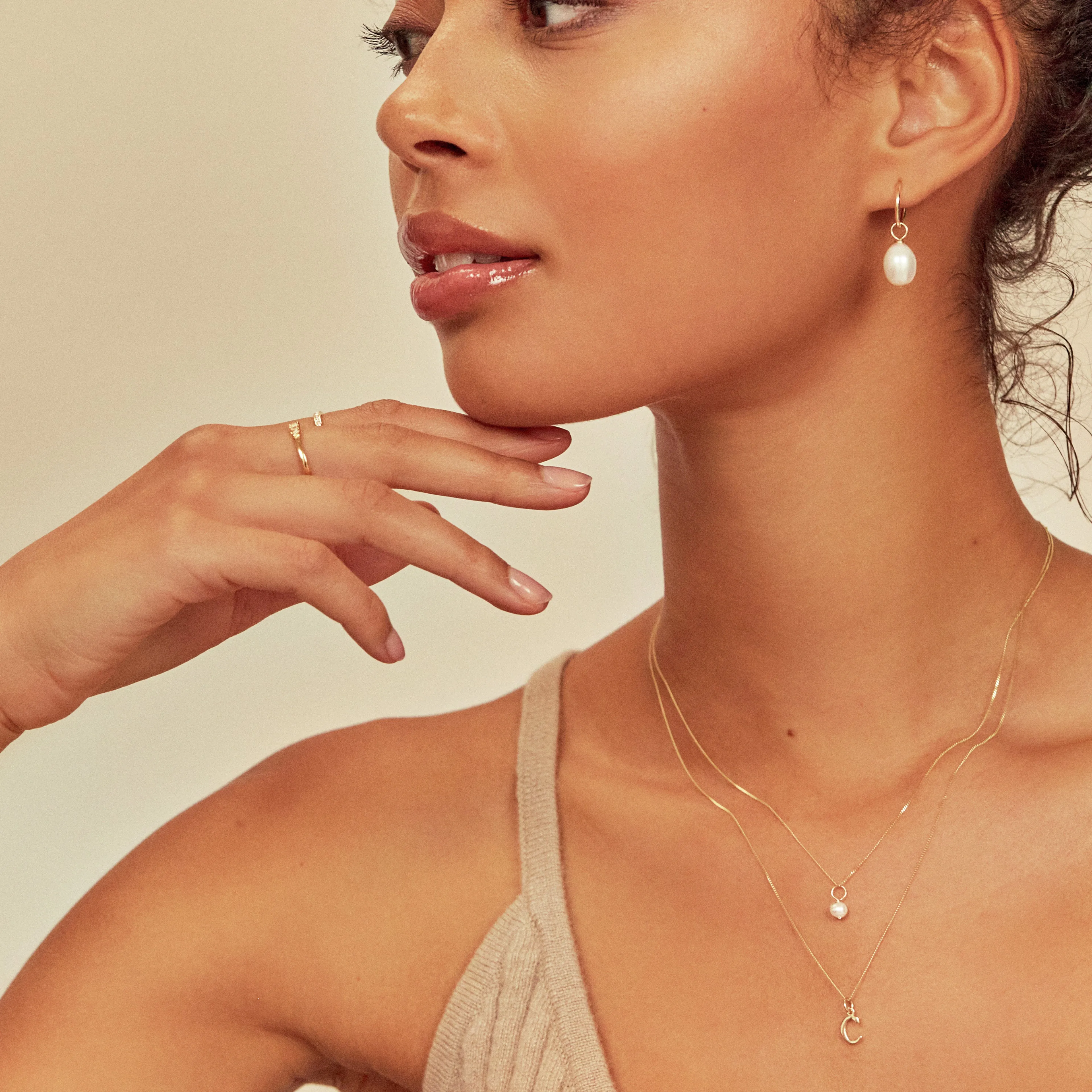 Solid Gold Large Pearl Drop Hoop Earrings