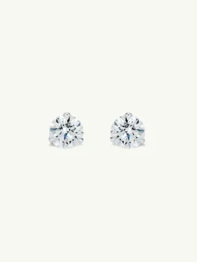 Solitaire White Diamond Stud Earrings in 3-Prong Settings, 0.50 Carat