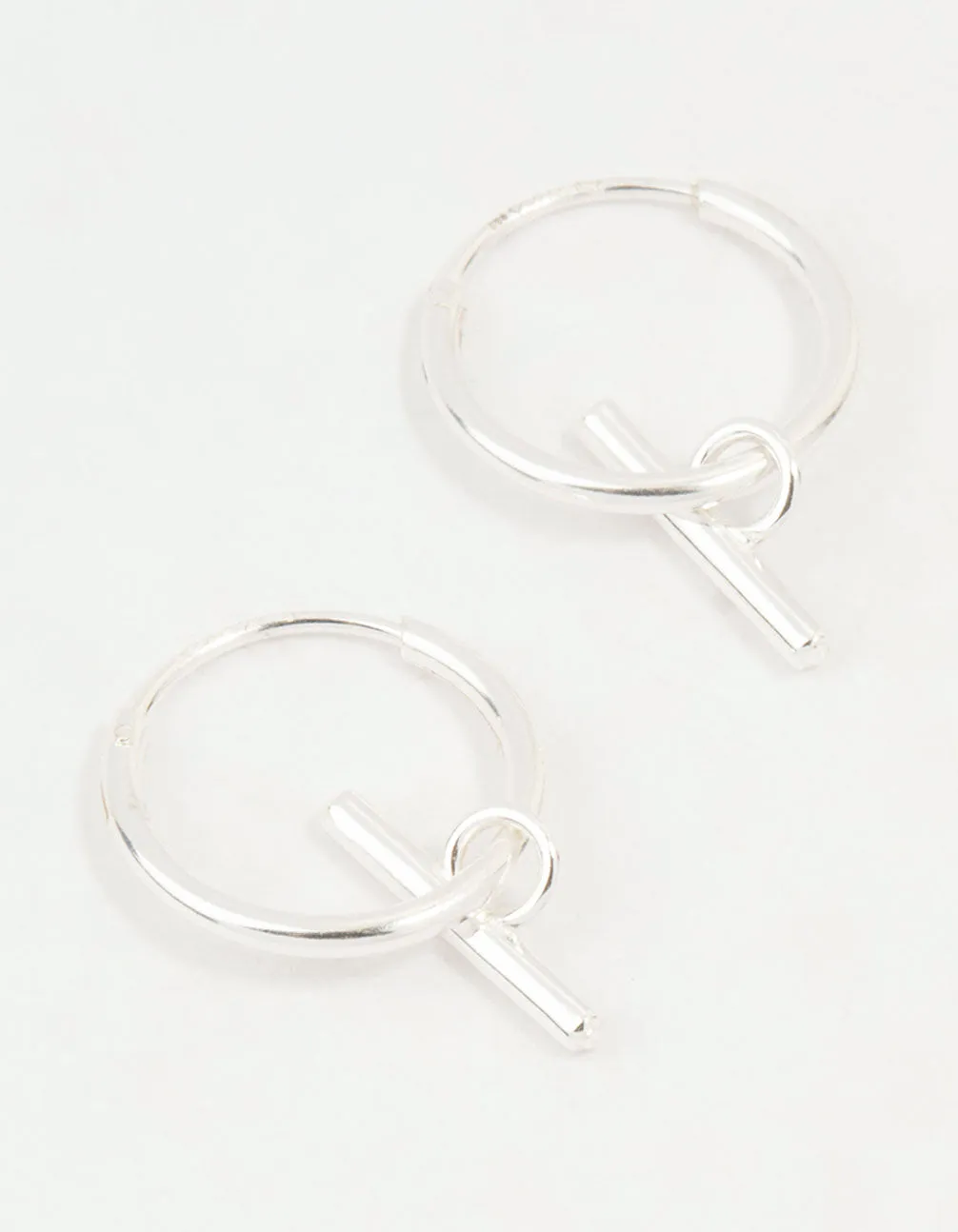 Sterling Silver Clean T Bar Drop Hoop Earrings
