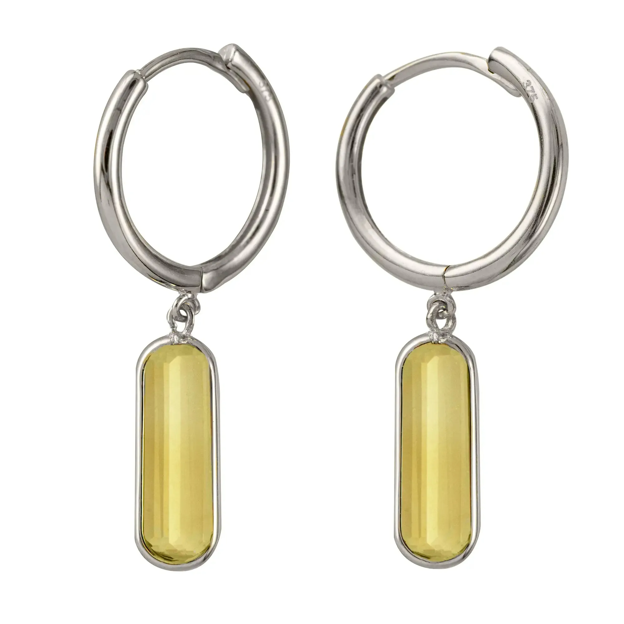 Sterling Silver  Huggie Earrings With Oval Bezel Set Citrine
