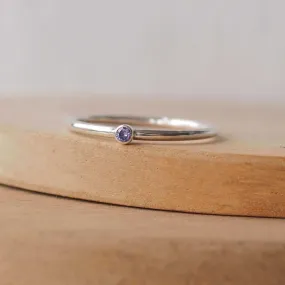 Tanzanite Silver Ring - 2mm Cubic Zirconia Gemstone