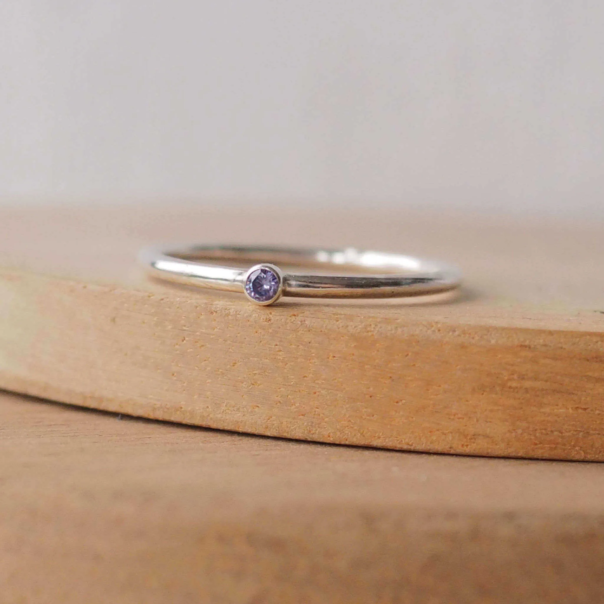 Tanzanite Silver Ring - 2mm Cubic Zirconia Gemstone
