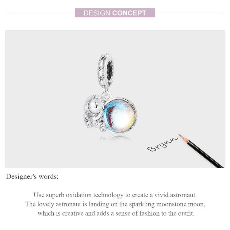 The Moon & Astronaut Rainbow Moonstone Charm Pendant