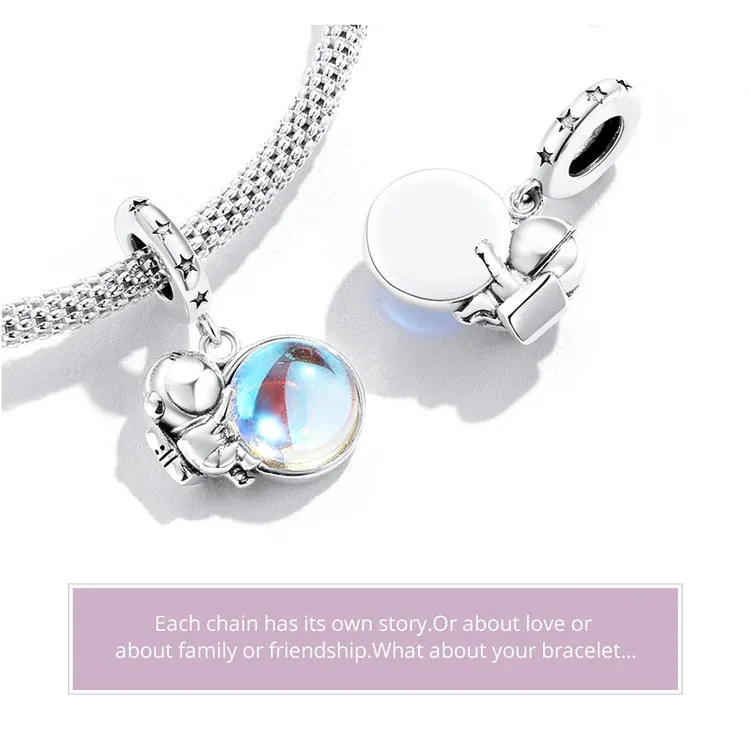 The Moon & Astronaut Rainbow Moonstone Charm Pendant