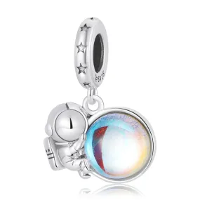 The Moon & Astronaut Rainbow Moonstone Charm Pendant