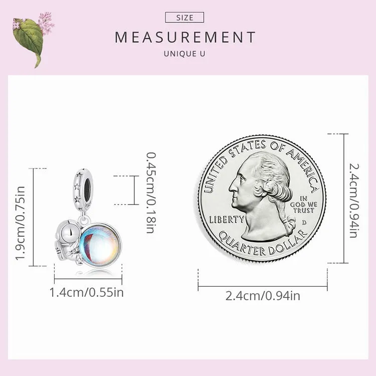 The Moon & Astronaut Rainbow Moonstone Charm Pendant