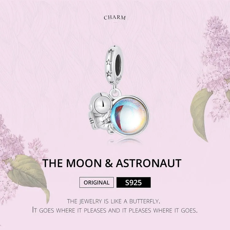 The Moon & Astronaut Rainbow Moonstone Charm Pendant