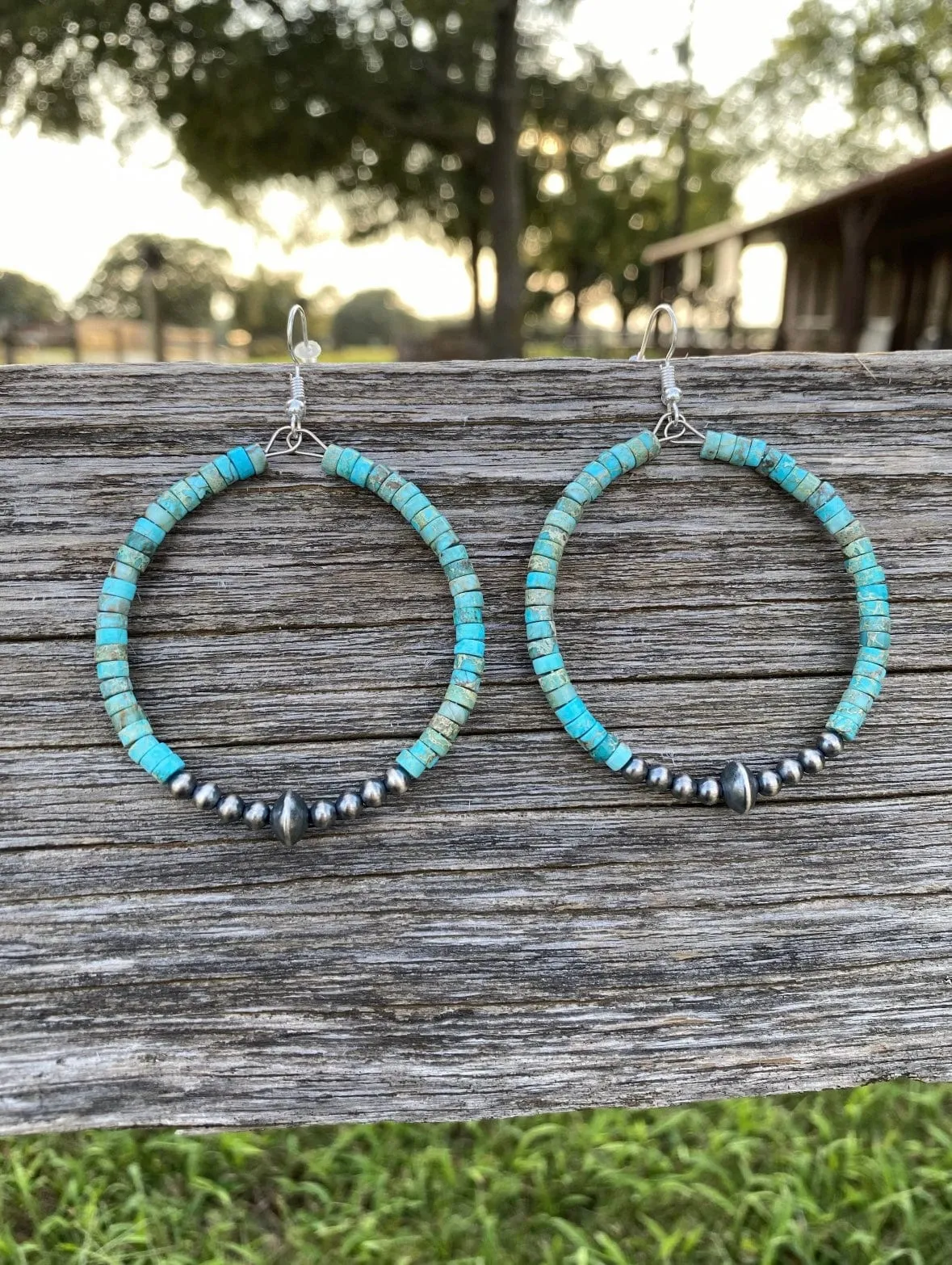 The Turquoise Navajo Pearl Hoop Bead Earring