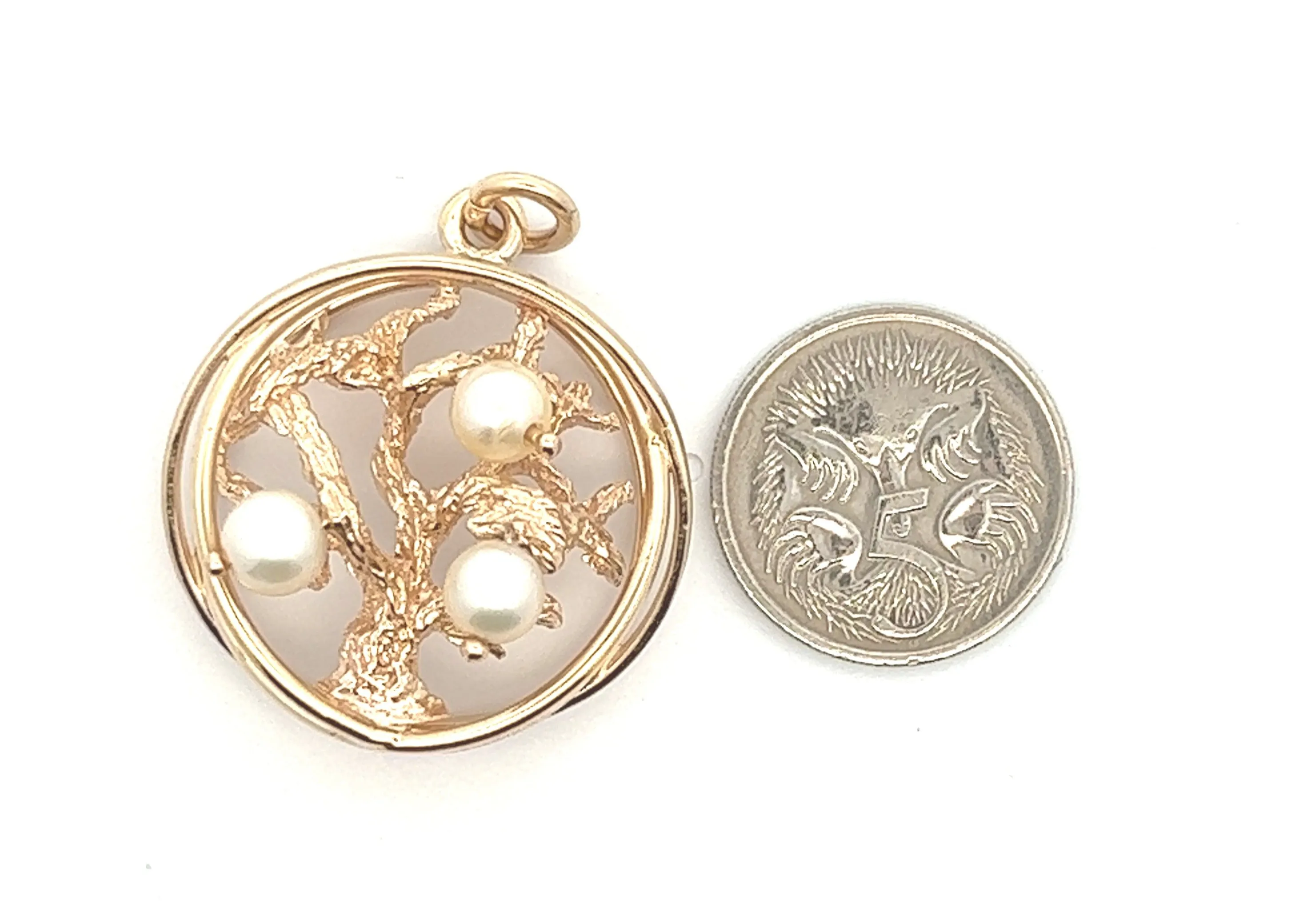 Tree of Life Pearl & 14ct Yellow Gold Pendant