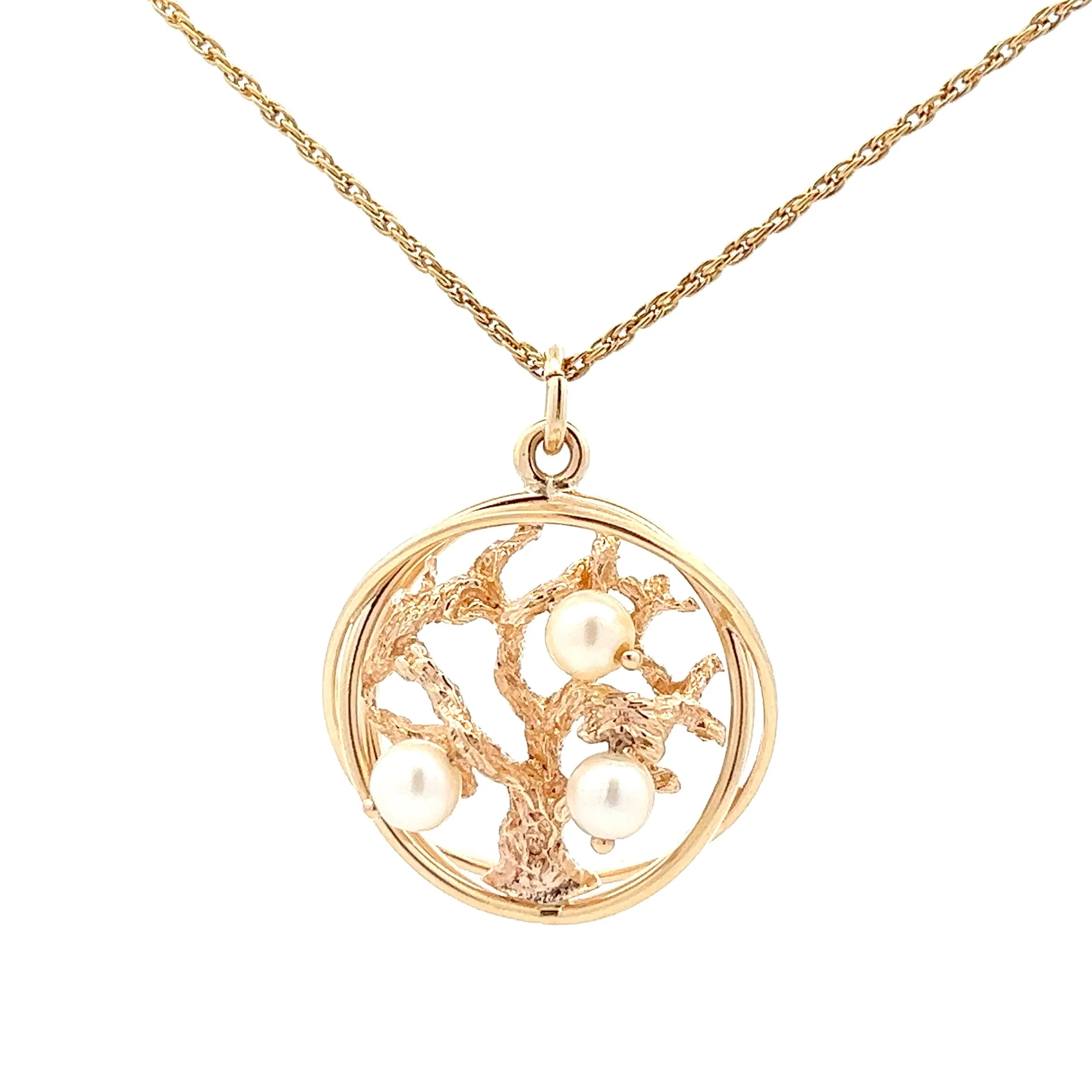 Tree of Life Pearl & 14ct Yellow Gold Pendant