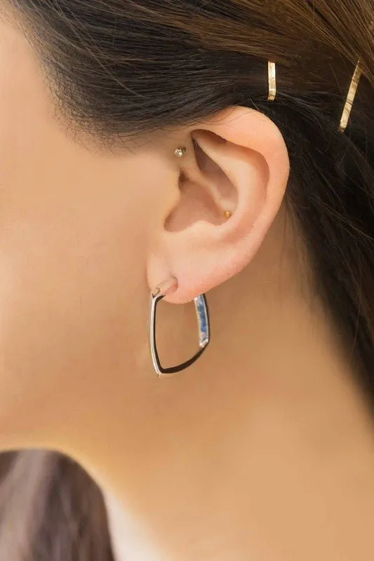 Trendy Angular Silver Hoop Earrings for Women