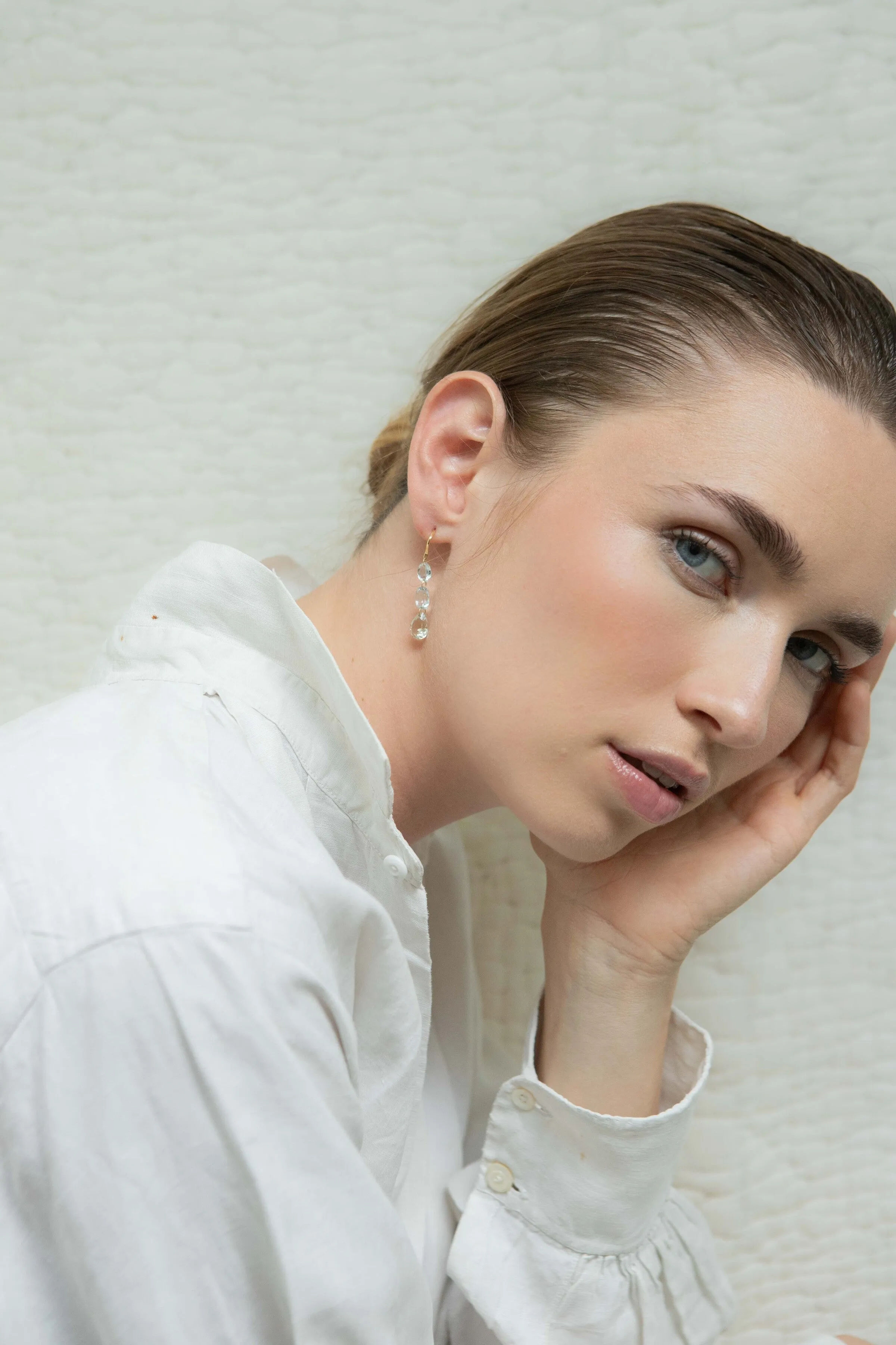 Triple Drop Gem Earrings - Citrine   Yellow Labradorite