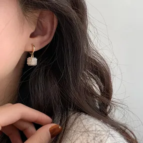 VAIGE Elegant Simulated Pearl Square Drop Huggie Hoop Earrings in Classic White