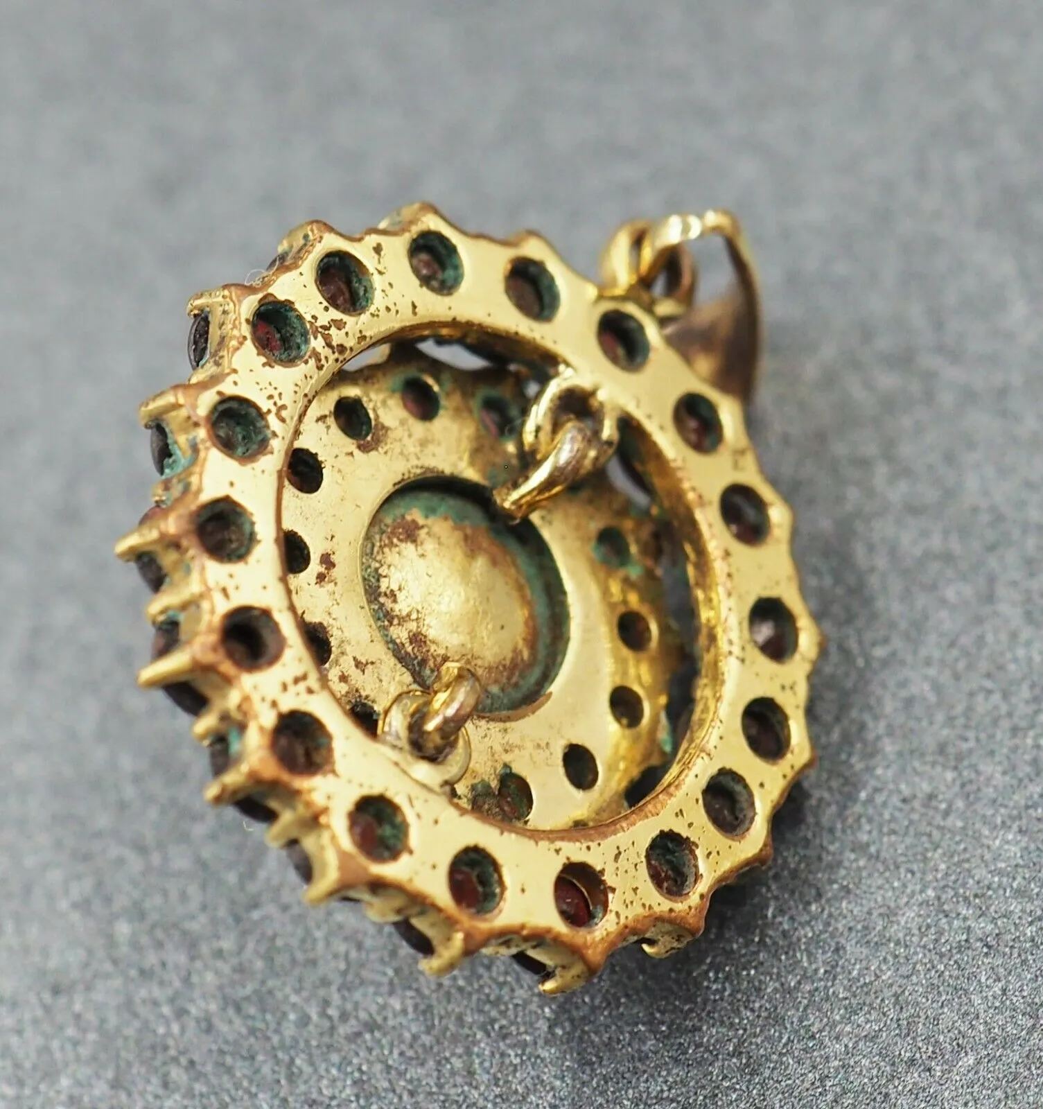Vintage Cultured Pearl & Garnet Pendant with Rolled Gold