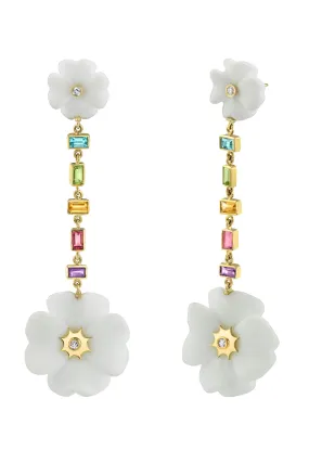 White Agate Double Clover Drop Earrings