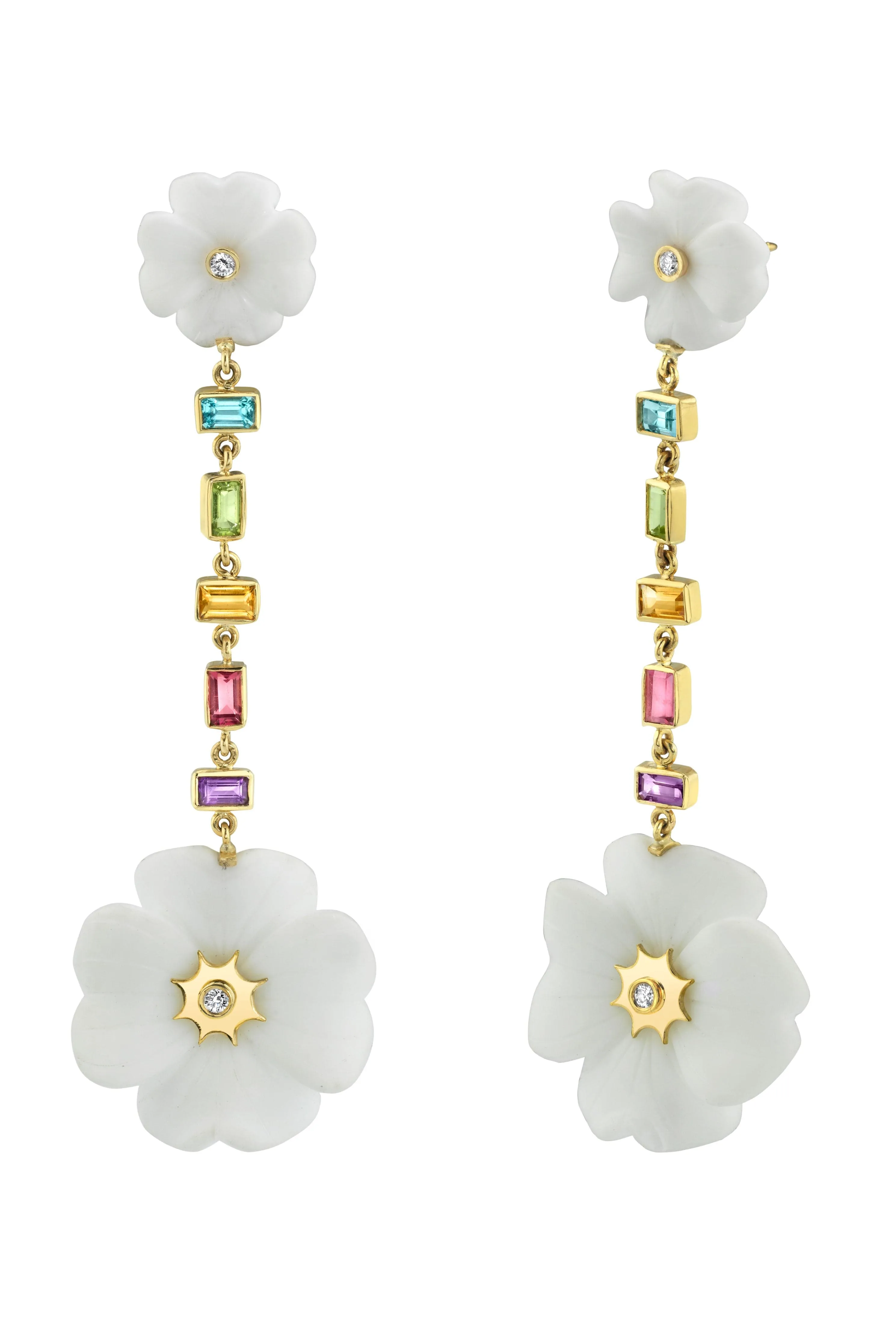 White Agate Double Clover Drop Earrings