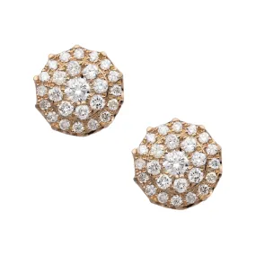 Women's Round Halo Cluster Diamond Stud Earrings 0.89ct 14K Yellow Gold