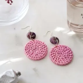 Xander Kostroma - 925 Sterling Silver Amethyst Purple Rattan Earrings - Ideal for Women and Teens - Perfect for Summer Wear and Anxiety Relief - 9cm Drop, 5cm Rattan Disc - A Thoughtful Gift for Stress Relief and Style Lovers